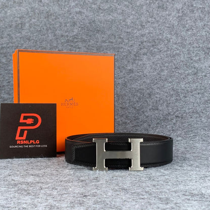 H Constance  Leather Reversible Belt 'Noir/Silver'