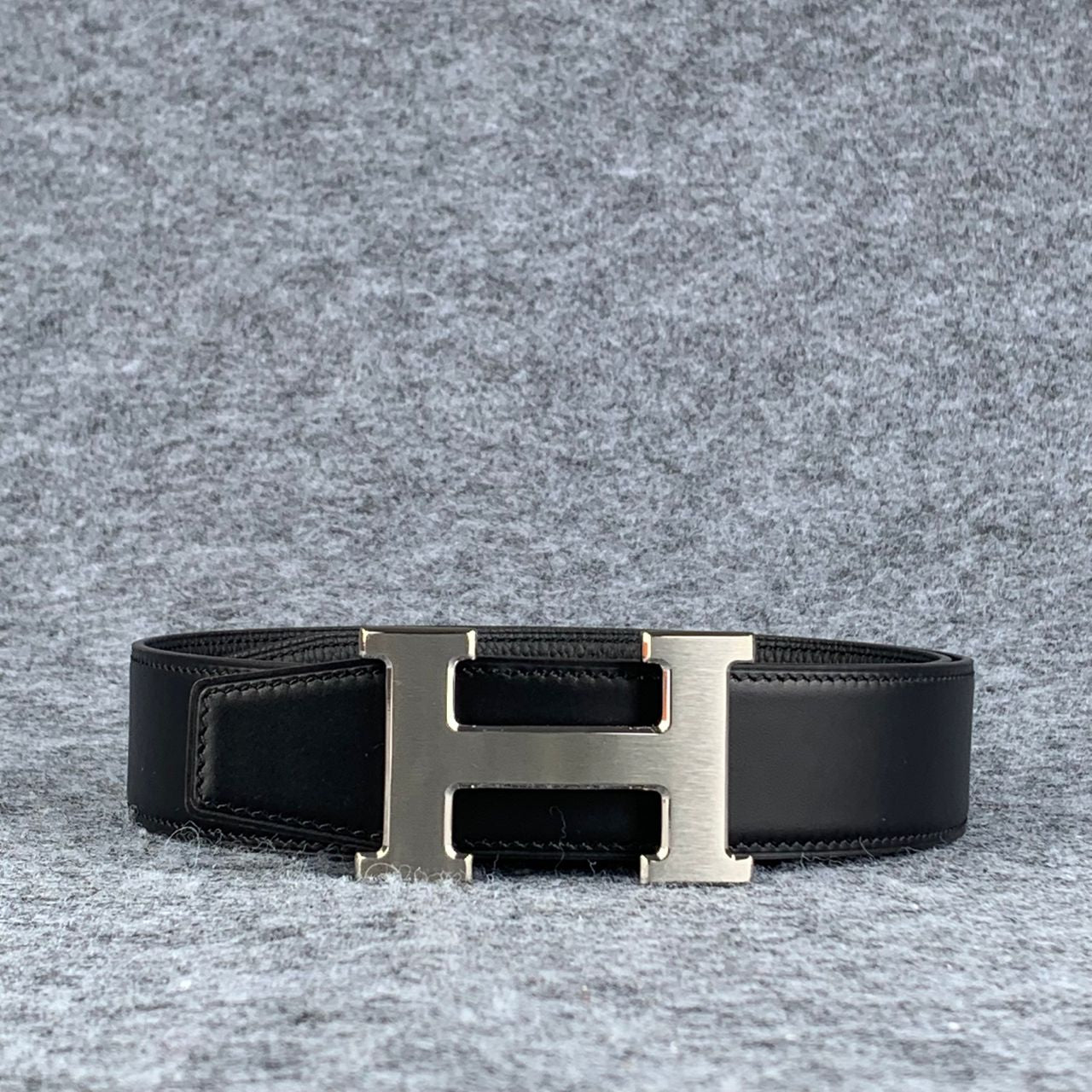 H Constance  Leather Reversible Belt 'Noir/Silver'