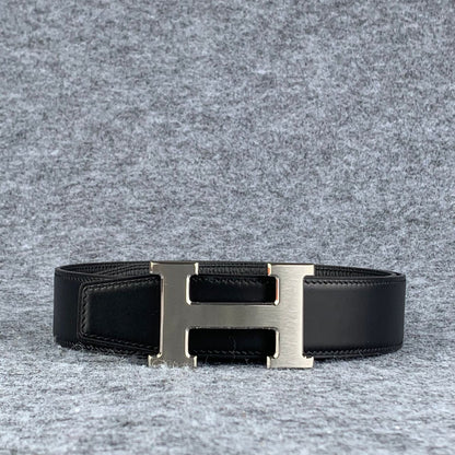 H Constance  Leather Reversible Belt 'Noir/Silver'