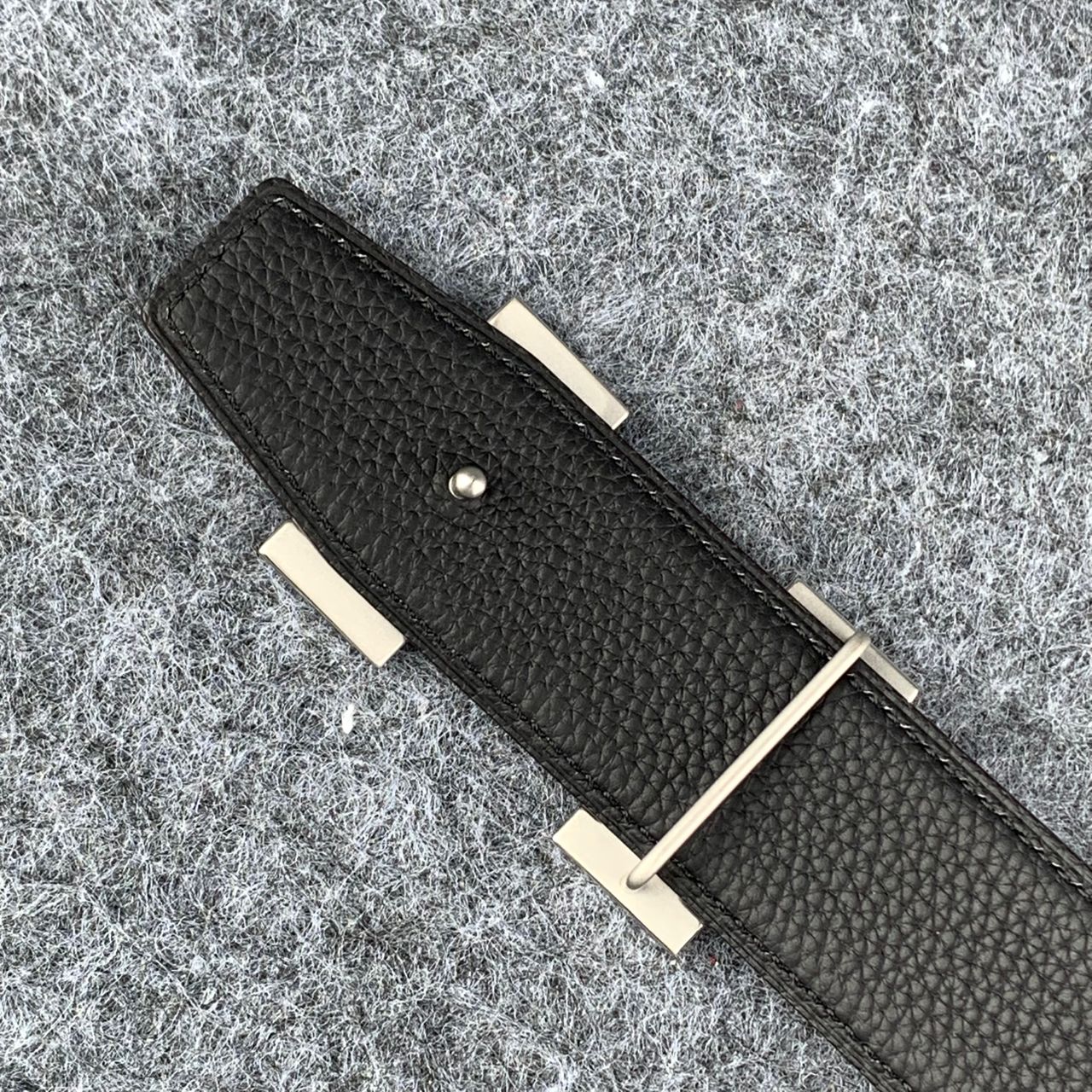 H Constance  Leather Reversible Belt 'Noir/Silver'