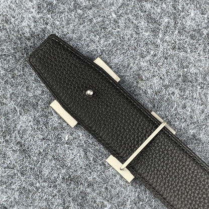 H Constance  Leather Reversible Belt 'Noir/Silver'