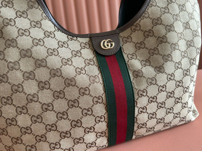 Gucci Giglio Large Tote Bag Beige And Dark Brown Canvas