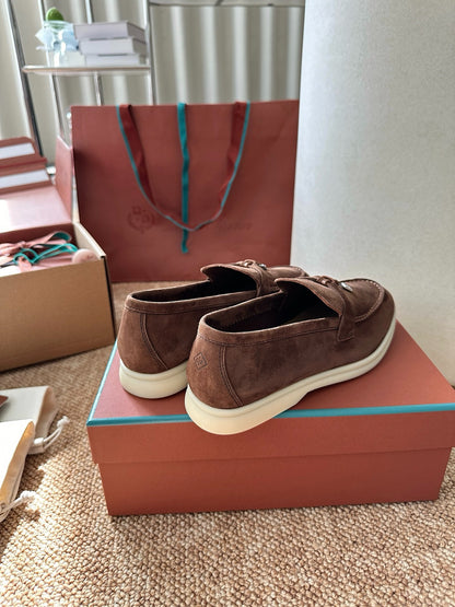 Loro Piana Summer Charms Walk Suede Loafers - Chocolate Brown