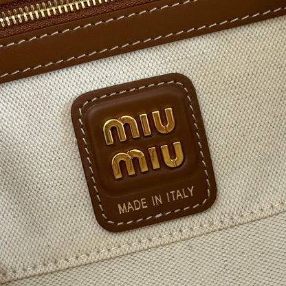 Miu Beau Small Bag 28cm Soft Beige Mix Brown Cotton Cowhide 257958