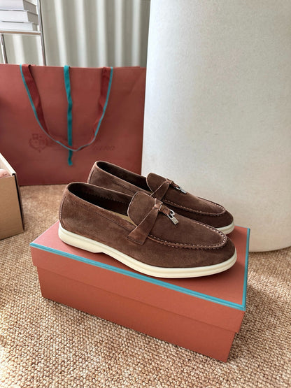 Loro Piana Summer Charms Walk Suede Loafers - Chocolate Brown