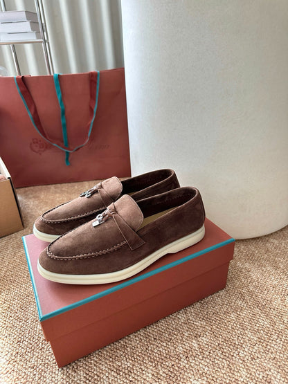 Loro Piana Summer Charms Walk Suede Loafers - Chocolate Brown