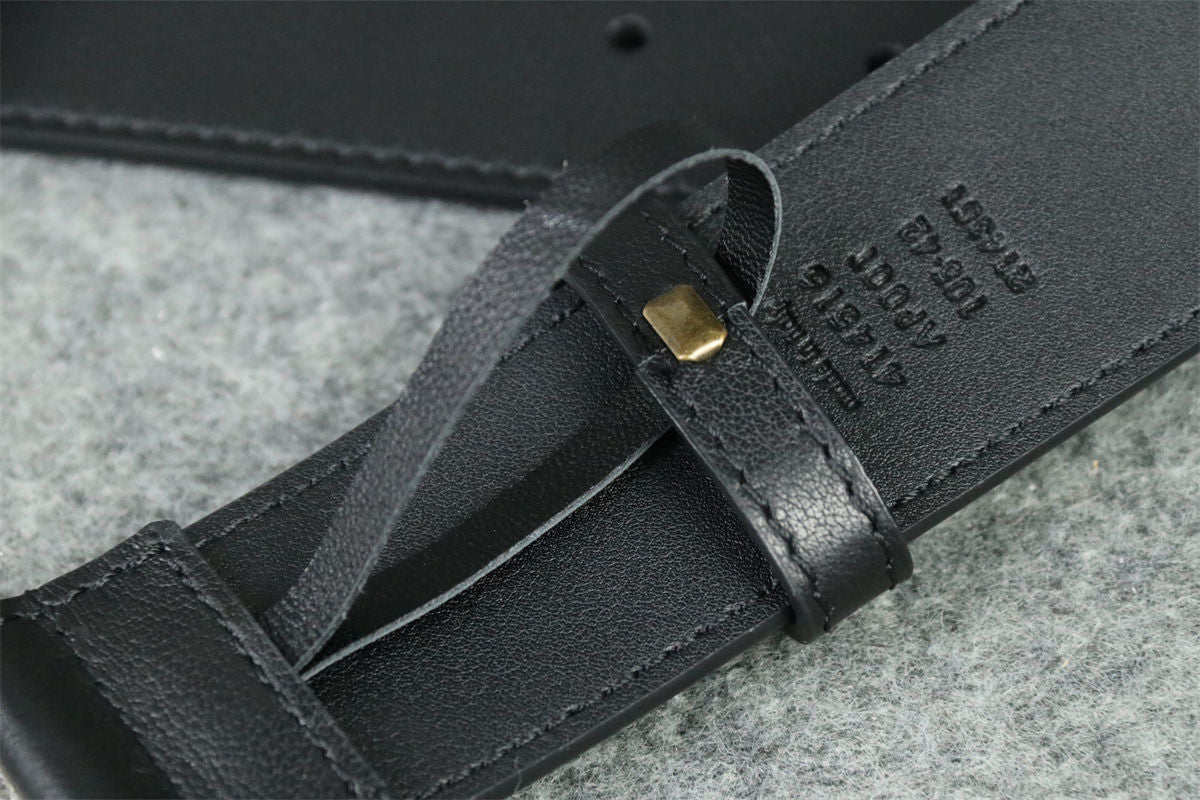 Double G Leather Belt with Antique Brass Buckle, 1” Width 'Black'