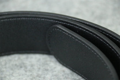 Double G Leather Belt with Antique Brass Buckle, 1” Width 'Black'