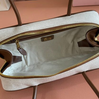 Miu Beau Small Bag 28cm Soft Beige Mix Brown Cotton Cowhide 257958