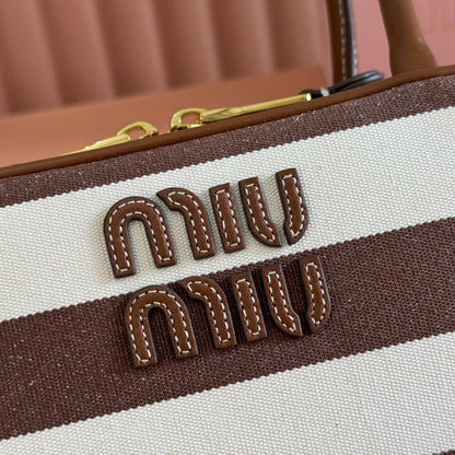 Miu Beau Small Bag 28cm Soft Beige Mix Brown Cotton Cowhide 257958
