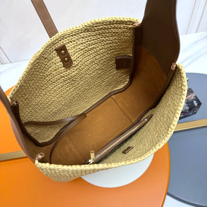 YSL 5A7 Large Bag 30cm Beige Raffia