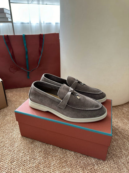 Loro Piana Summer Charms Walk Suede Loafers - Taupe Grey