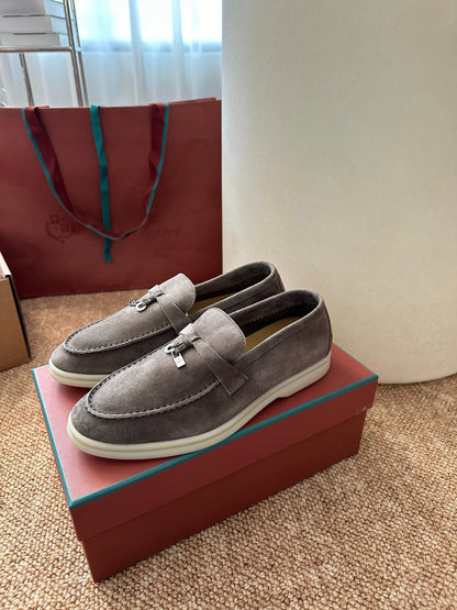 Loro Piana Summer Charms Walk Suede Loafers - Taupe Grey