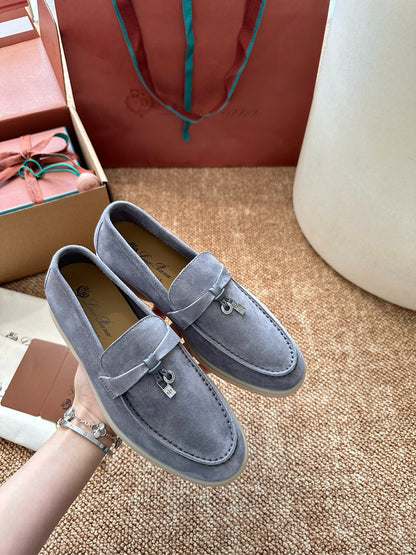 Loro Piana Summer Charms Walk Suede Loafers - Light Blue