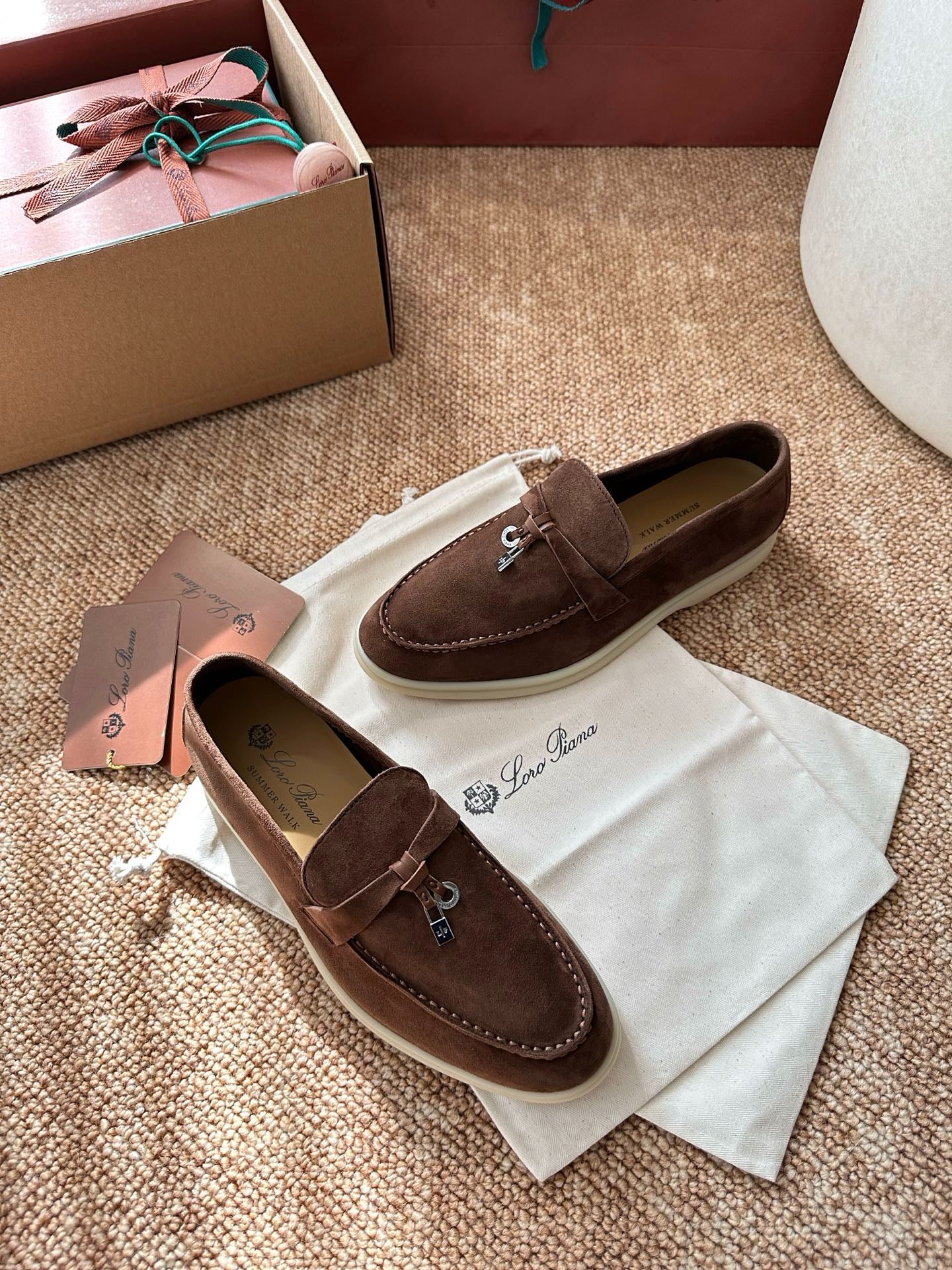 Loro Piana Summer Charms Walk Suede Loafers - Chocolate Brown
