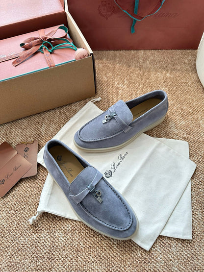 Loro Piana Summer Charms Walk Suede Loafers - Light Blue