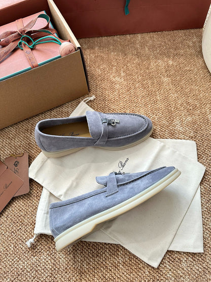 Loro Piana Summer Charms Walk Suede Loafers - Light Blue