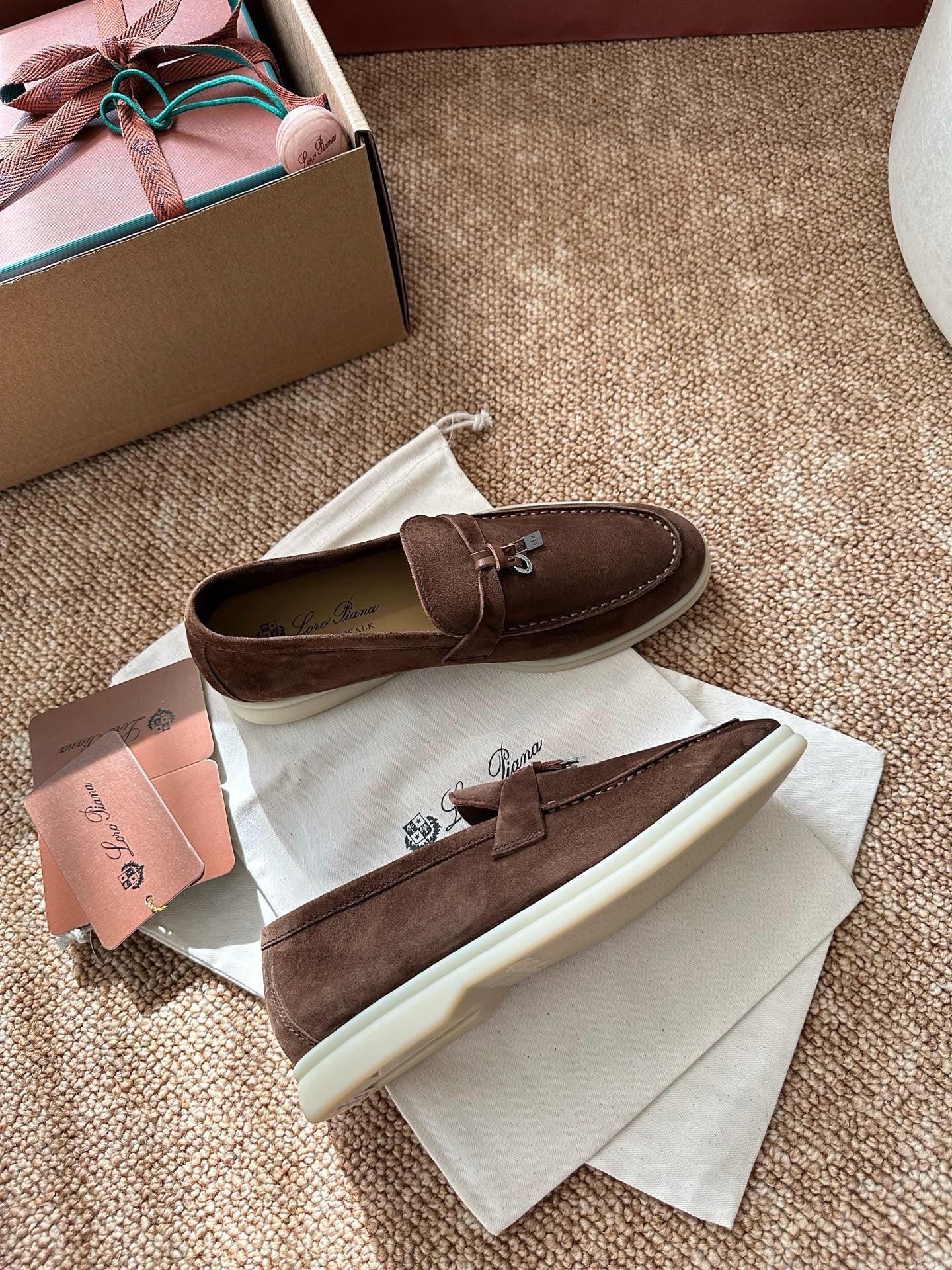 Loro Piana Summer Charms Walk Suede Loafers - Chocolate Brown