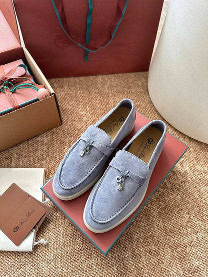 Loro Piana Summer Charms Walk Suede Loafers - Light Blue