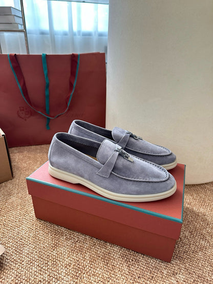 Loro Piana Summer Charms Walk Suede Loafers - Light Blue