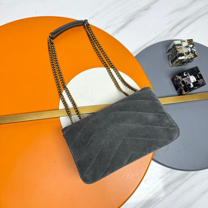 YSL Loulou Small Bag 24cm Grey Suede 285671