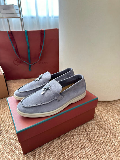 Loro Piana Summer Charms Walk Suede Loafers - Light Blue