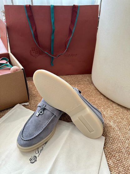 Loro Piana Summer Charms Walk Suede Loafers - Light Blue