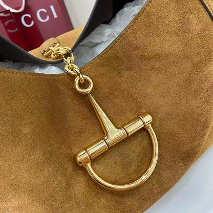 Gucci 25 Softbit 46cm Brown Gold Suede Leather 290512