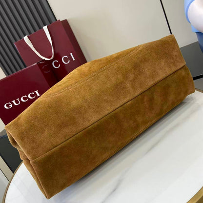 Gucci 25 Softbit 46cm Brown Gold Suede Leather 290512