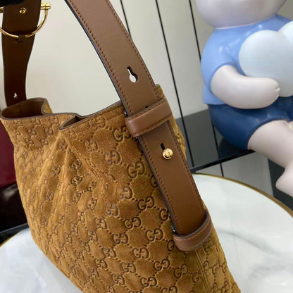 Gucci 25 Beatrix Handbag Brown Gold Suede