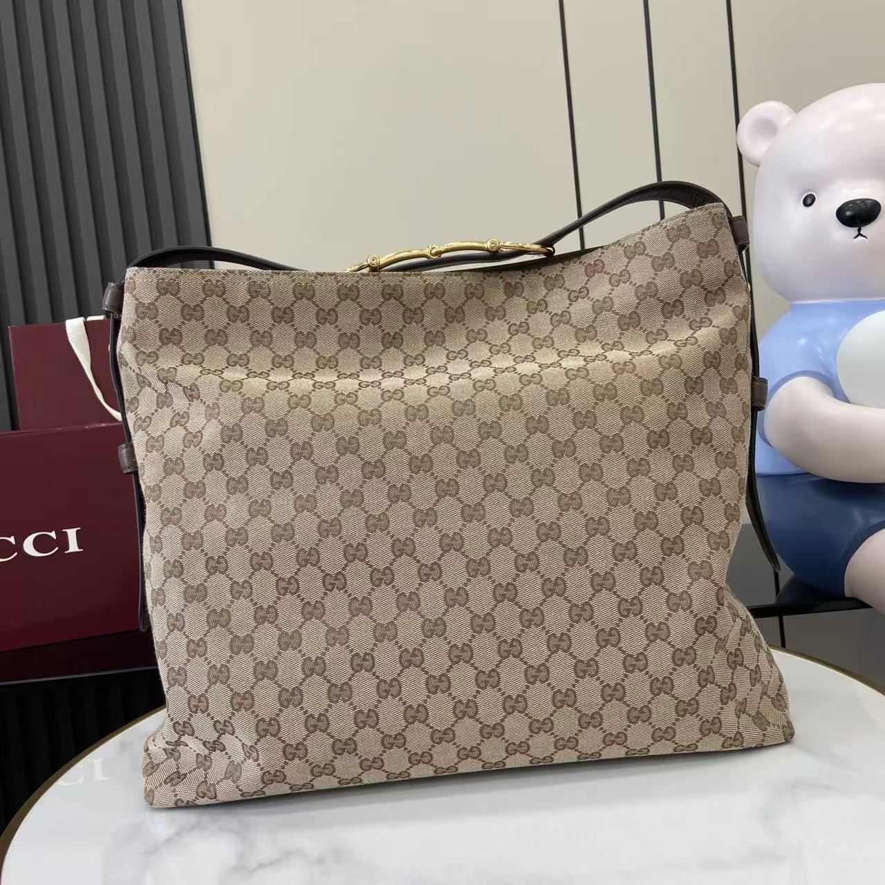 Gucci 25 Beatrix 40cm Handbag Beige mix Dark Brown Canvas Leather 292317