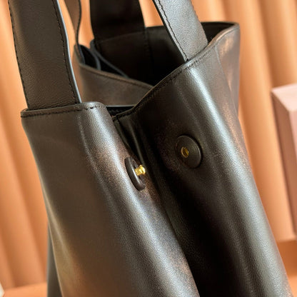 Miu Logo-Embossed Tote Bag Coffee Leather