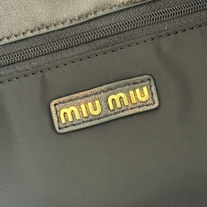 Miu Logo-Embossed Tote Bag Coffee Leather