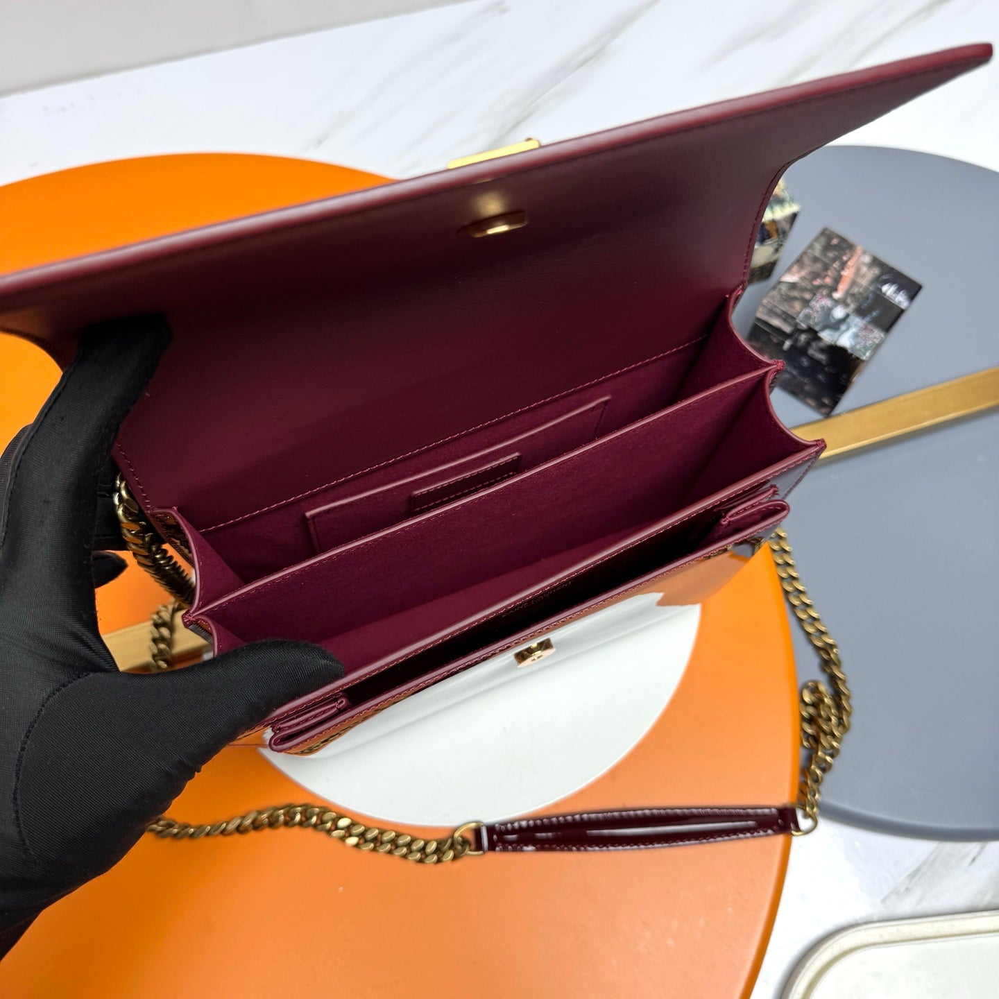 YSL Sunset Bag 22cm Burgundy Patent Leather 285543