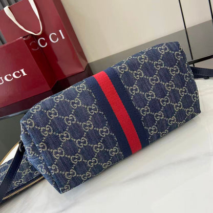 Gucci 25 Giglio 25cm Bag Blue Denim Leather 292387