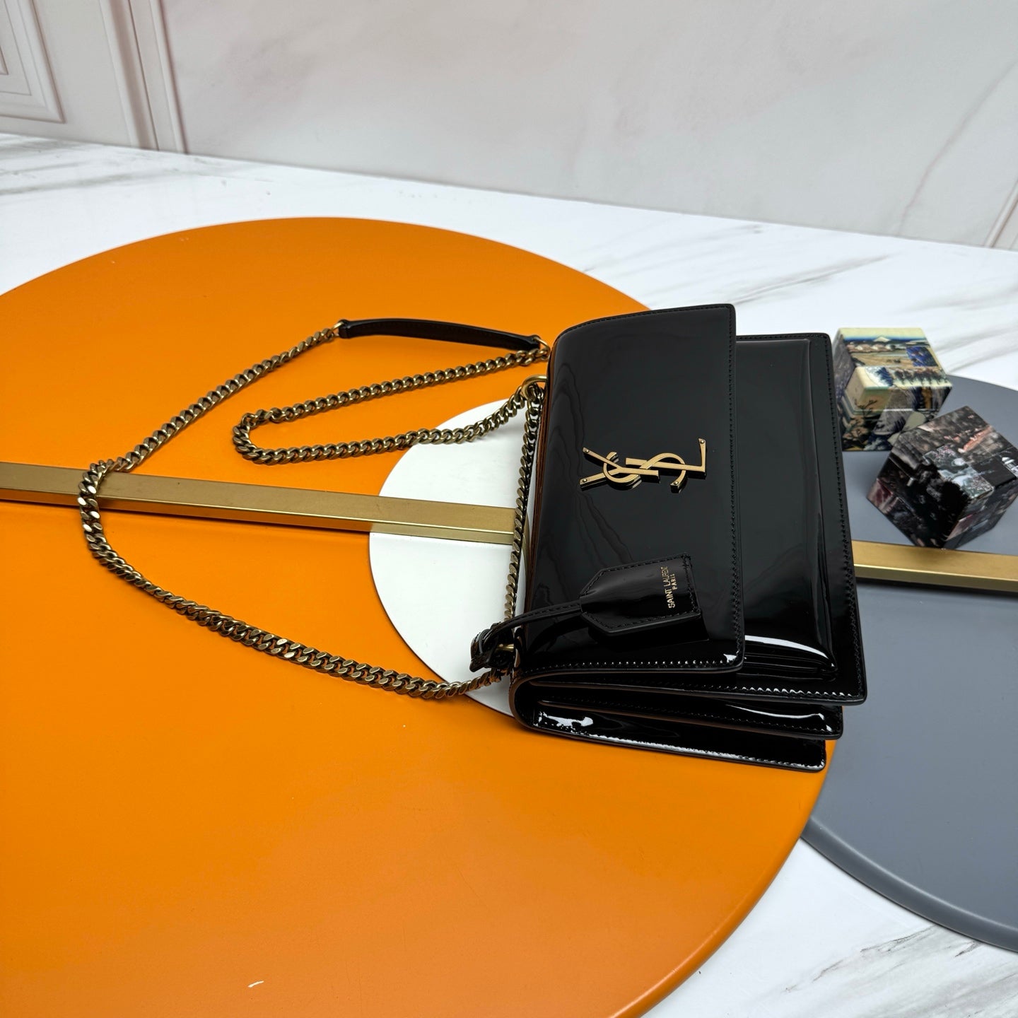 YSL Sunset Bag 22cm Black Patent Leather 285540