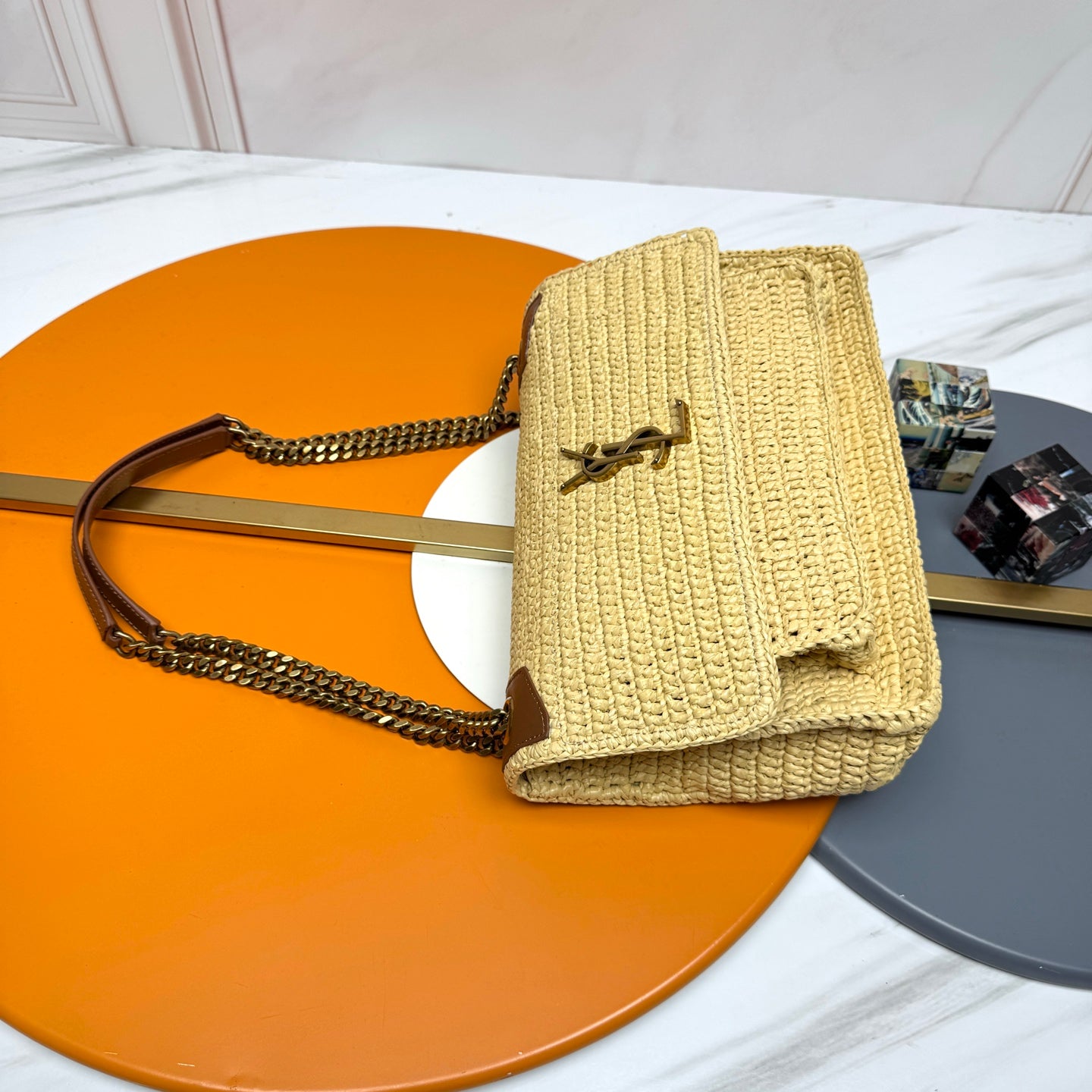 YSL Niki Shoulder Bag 28cm Straw Color in Straw Weaving 285527