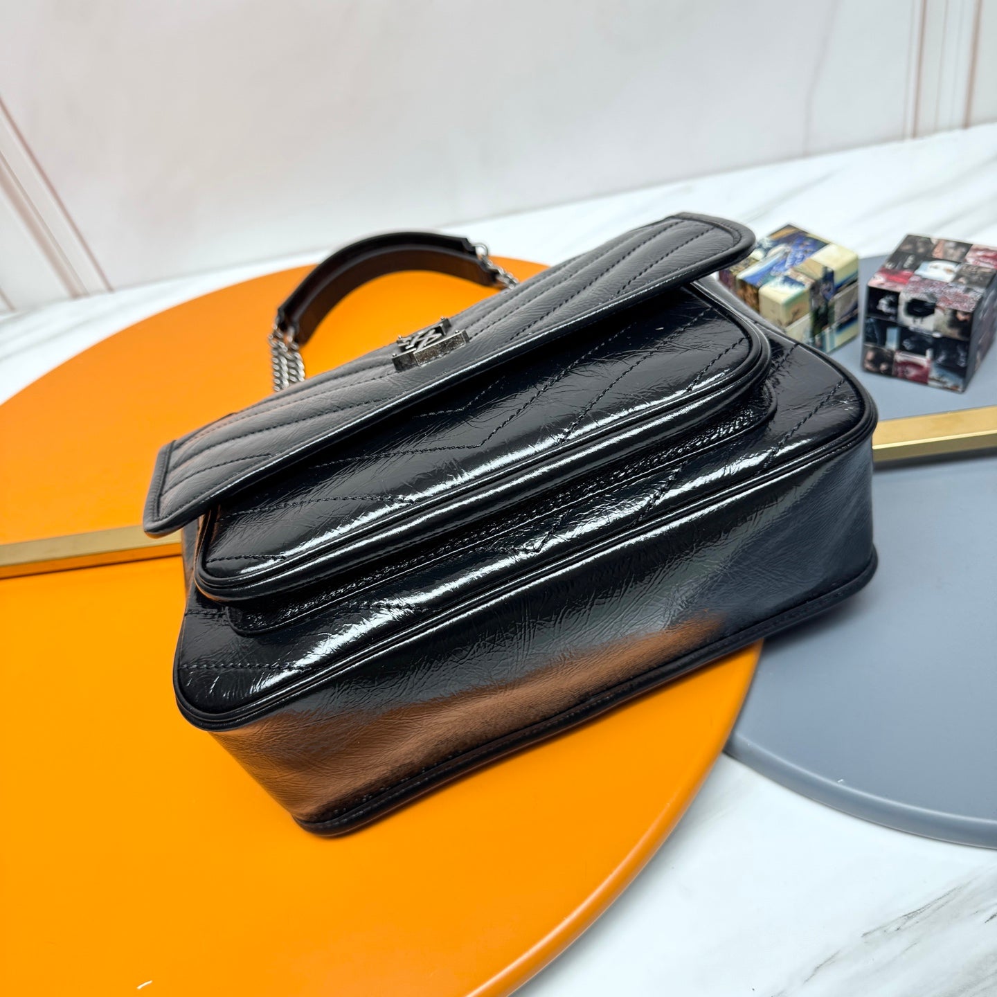 YSL Niki Shoulder Bag 28cm Black Elephant Leather 285506
