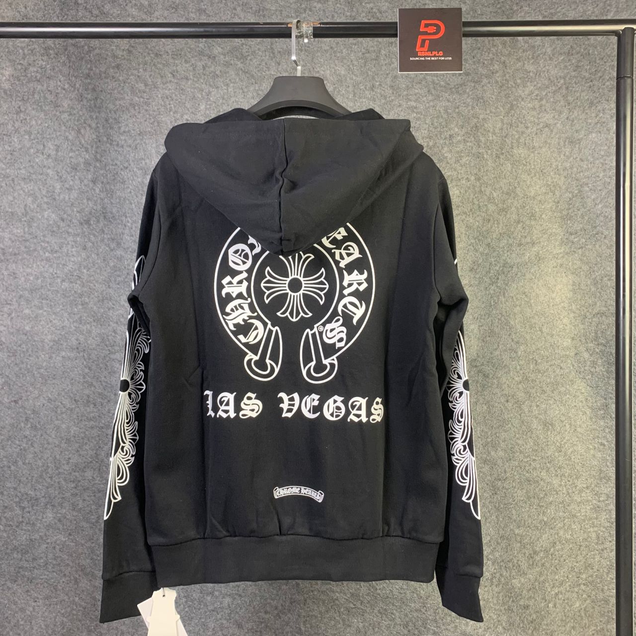 Chrome Hearts Horseshoe Floral Cross-Sleeve Zip Up Hoodie 'Black/White'