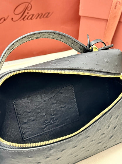 LP Extra Pouch L23 Black Ostrich Pattern Leather