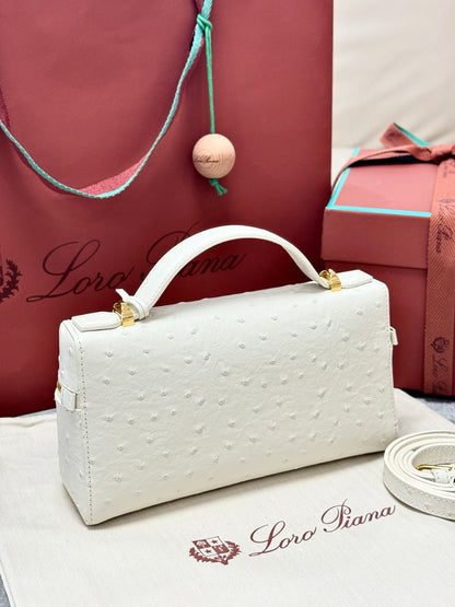 LP Extra Pouch L23 Off-White Ostrich Pattern Leather