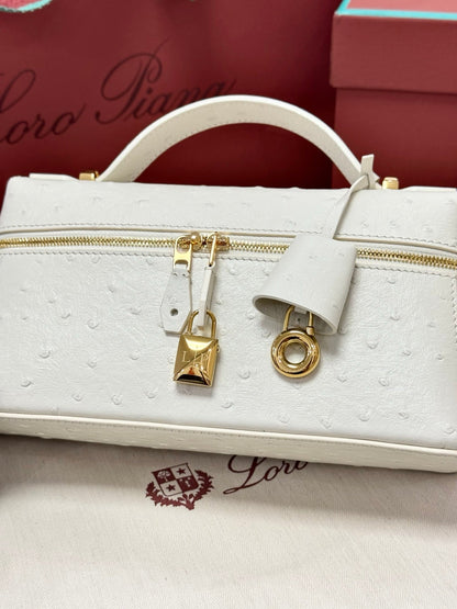 LP Extra Pouch L23 Off-White Ostrich Pattern Leather