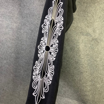 Chrome Hearts Horseshoe Floral Cross-Sleeve Zip Up Hoodie 'Black/White'