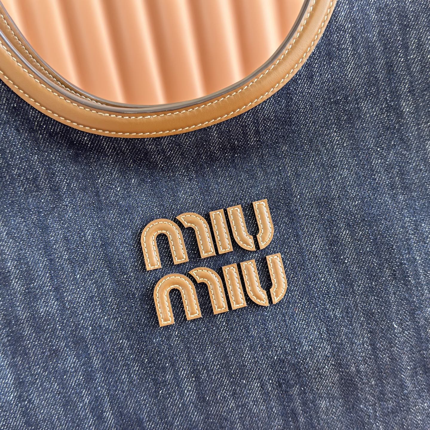 Miu Ivy Tote 40cm Blue Denim Leather 285378