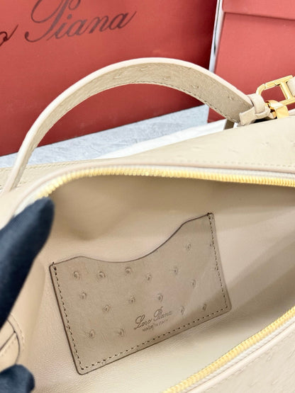 LP Extra Pouch L23 Apricot Ostrich Pattern Leather