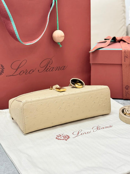 LP Extra Pouch L23 Apricot Ostrich Pattern Leather