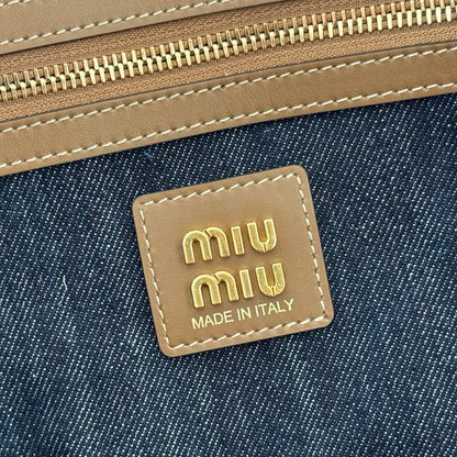 Miu Ivy Tote 40cm Blue Denim Leather 285378