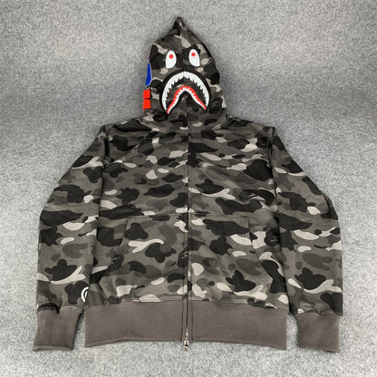 BAPE Grid Camo Shark Full Zip Hoodie 'Black'