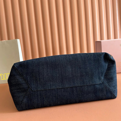 Miu Ivy Tote 40cm Blue Denim Leather 285378