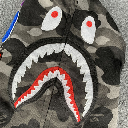 BAPE Grid Camo Shark Full Zip Hoodie 'Black'
